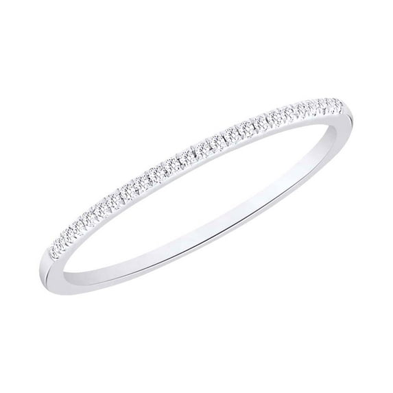 AFFY Round Cut 0.06 Cttw White Natural Diamond Half Eternity Band Ring In 10K Solid White Gold,Ring Size: 4