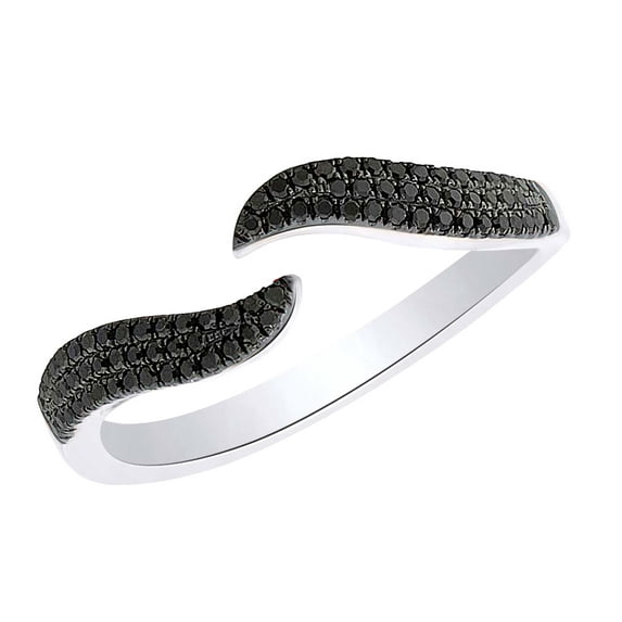 AFFY Round Cut 0.20 Cttw Black Natural Diamond Bypass Ring In 10K Solid White Gold,Ring Size: 7
