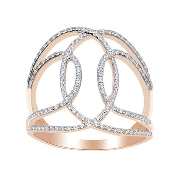 AFFY Round Cut (0.25 Cttw) White Diamond Big Look Fashion Engagement Ring In 14K Solid Rose Gold