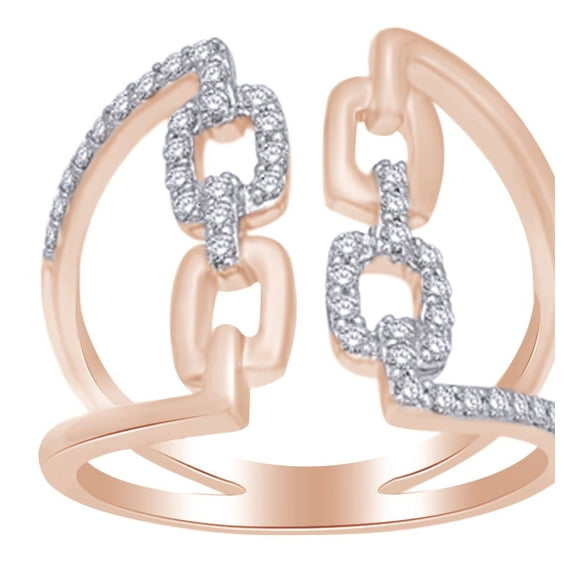 AFFY Round Cut (0.25 Cttw) White Natural Diamond Chain Link Engagement Ring In 14K Solid Rose Gold