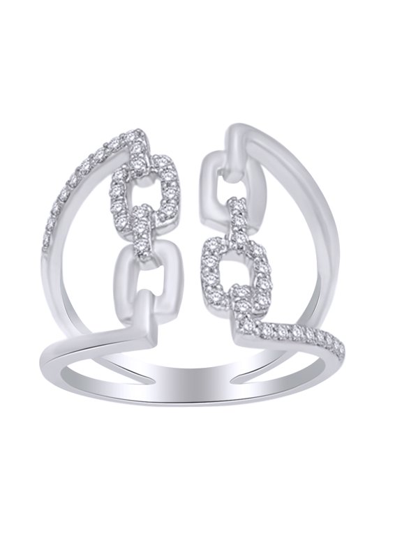 Round Cut (0.25 Cttw) White Natural Diamond Chain Link Engagement Ring In 14K Solid White Gold