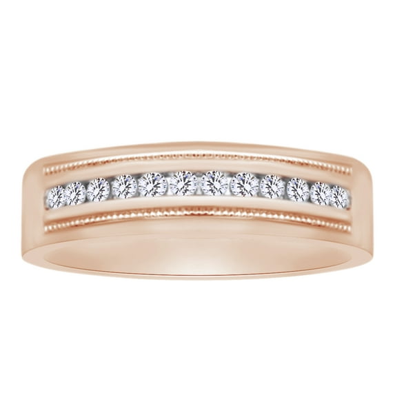 AFFY Round Cut (0.25 Cttw) White Natural Diamond Engagement Band Ring In 14K Solid Rose Gold,Ring Size-6
