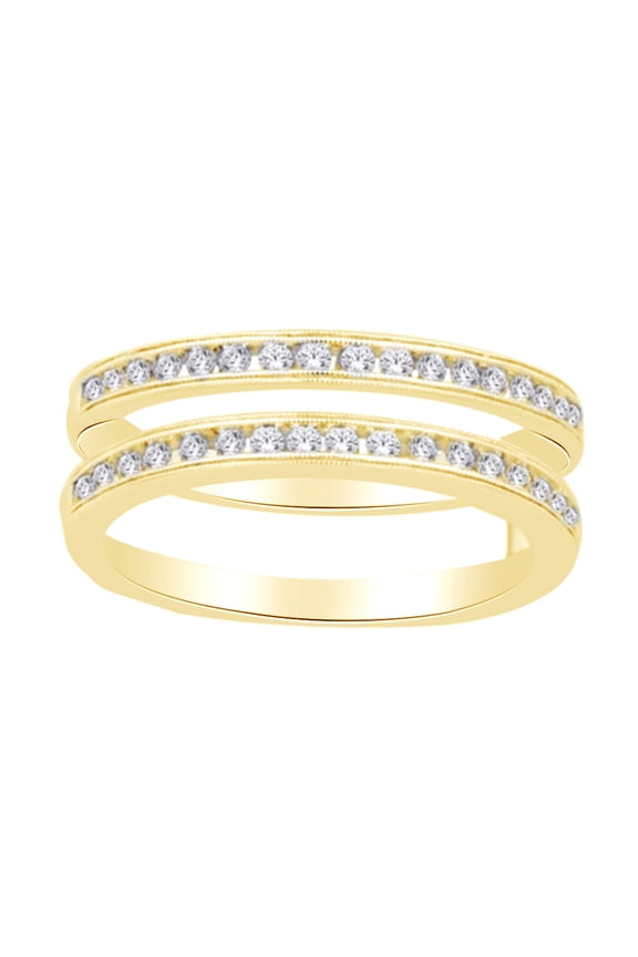 Round Cut (0.4 Cttw) White Diamond Enhancer Ring Guard In 14K Solid Yellow Gold