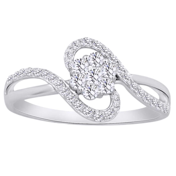 AFFY Round Cut (0.4 Cttw) White Natural Diamond Cluster Zigzag Promise Ring,Ring Size-11.5