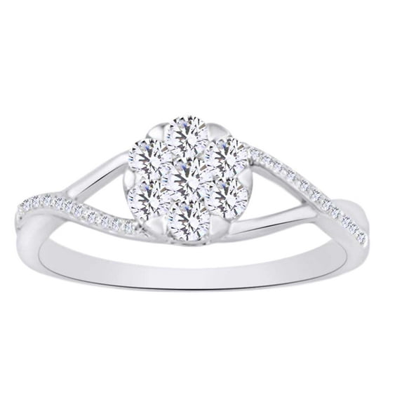 AFFY Round Cut (0.5 Cttw) White Natural Diamond Cluster Engagement Ring In 14K Solid White Gold,Ring Size-10.5
