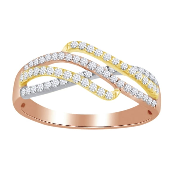 AFFY Round Cut (0.50 Cttw) White Natural Diamond Three Tone Crossover Ring In 14K Solid Rose Gold