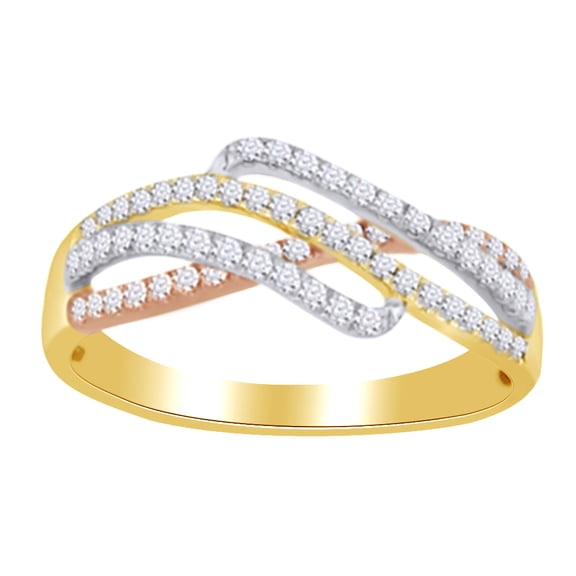 AFFY Round Cut (0.50 Cttw) White Natural Diamond Three Tone Crossover Ring In 14K Solid Yellow Gold