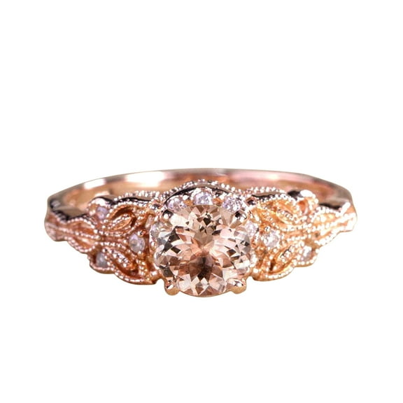 Round Cut 1.25 Carat Peach Pink Morganite Diamond Engagement Ring 10k Rose Gold Jewelry