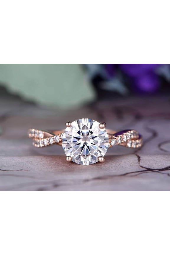 Round Cut 1.25 Ct Infinity Style Moissanite Diamond Engagement Ring With 18K Rose Gold Plating, Promise Ring, Anniversary Ring