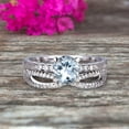 thumbnail image 1 of Round Cut 1.50 Carat Aquamarine Bridal Ring Set Anniversary Gift On 10k White Gold Curved Stacking Matching Wedding Band Art Deco, 1 of 5