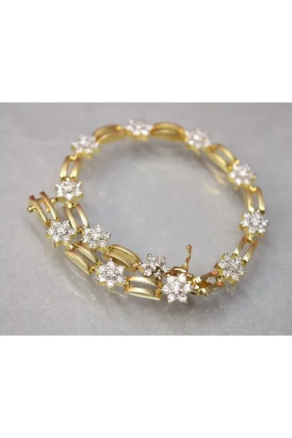 Round Cut 7 CT White Moissanite Tennis Women's Bracelet Yellow Gold Plated 14K