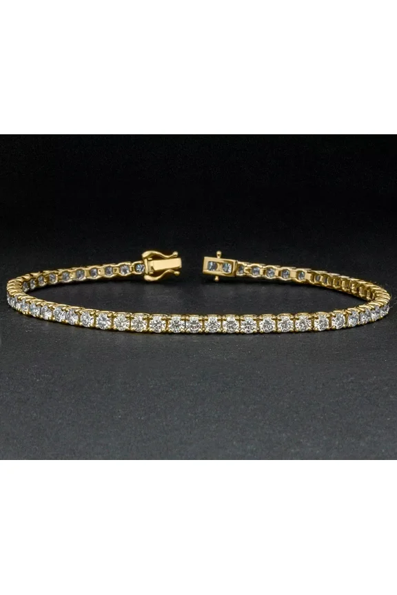 Round Cut 7 Ct White Moissanite Tennis Women's Bracelet Yellow Gold Plated 14K
