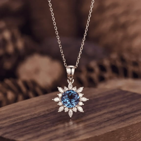 Round Cut Alexandrite and Moissanite Accent Flower Pendant in 14K Rose Gold Finish - June Birthstone - Silver Accessories For Women