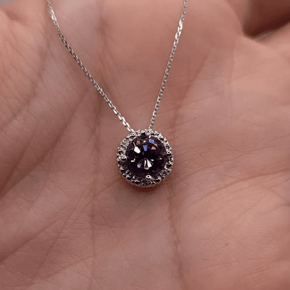 Round Cut Alxendrite Pendent Necklace in 925 Sterling Silver - Bridal Wedding Necklace