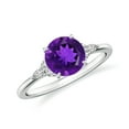 thumbnail image 1 of Round Cut Amethyst Side Stone Engagement Ring with Moissanite in Sterling Silver/ White Gold Plated Trilogy Promise Wedding Band Ring February Birthstone, Birthday, Anniversary Jewelry, Ring Size 10, 1 of 8
