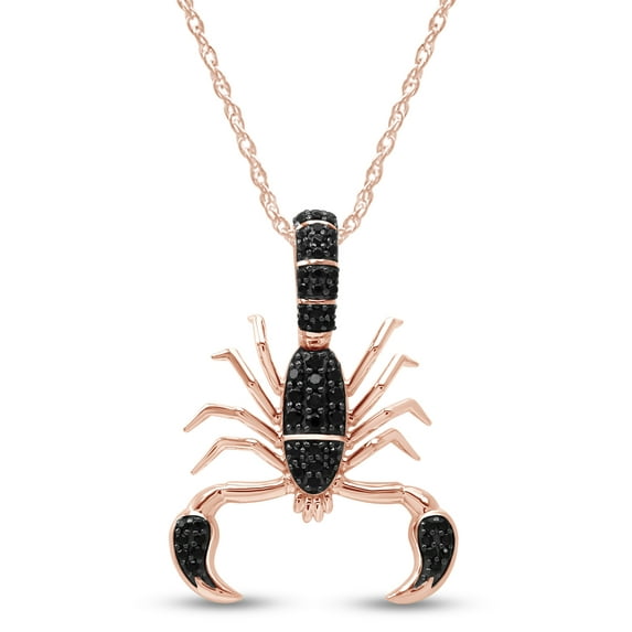 AFFY Round Cut Black Cubic Zirconia Scorpion Pendant Necklace In 14K Rose Gold Over Sterling Silver
