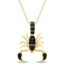Round Cut Black Cubic Zirconia Scorpion Pendant Necklace In 14K Yellow Gold Over Sterling Silver