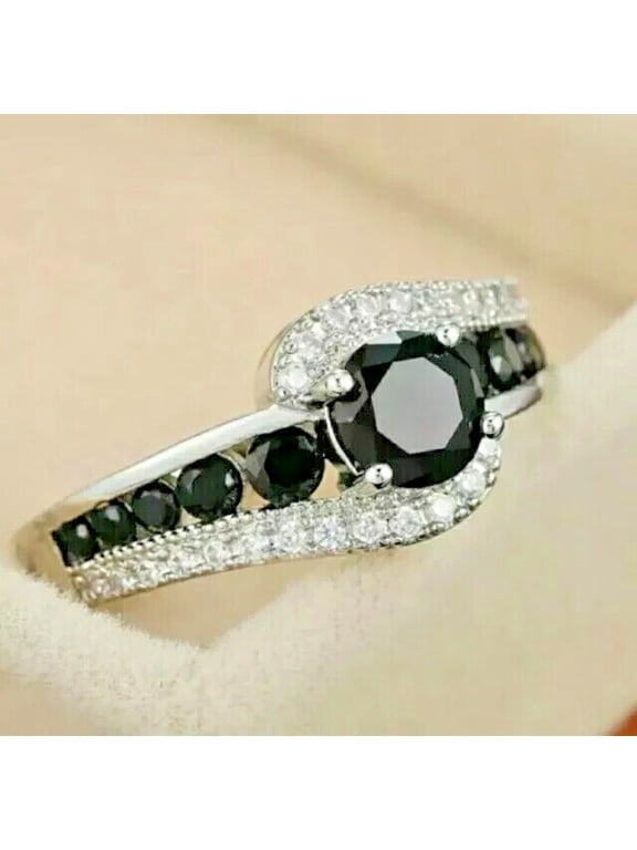 Round Cut Black Diamond 14K White Gold Plated Women's Engagement Ring