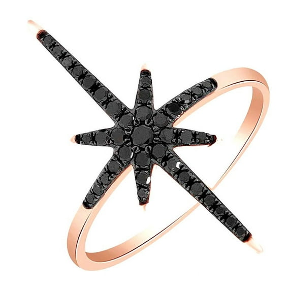 AFFY Round Cut Black Natural Diamond (0.26 Cttw) Northern Star Ring In 10K Solid Rose Gold,Ring Size: 12.5