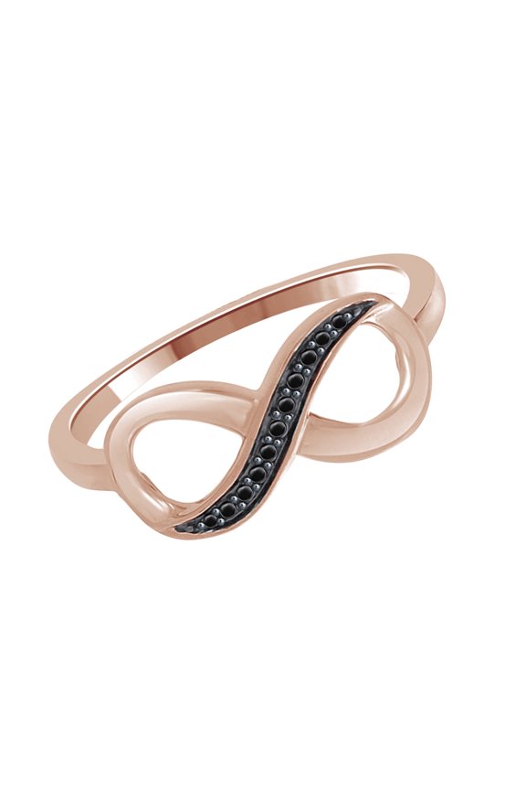 AFFY Round Cut Black Natural Diamond Accents Infinity Ring In 14k Rose Gold Over Sterling Sliver
