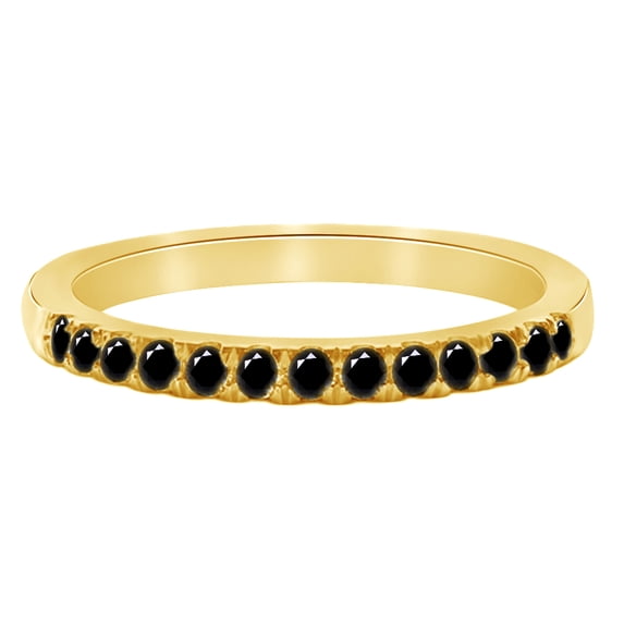 AFFY Round Cut Black Natural Diamond Eternity Band Rind In 14K Solid Yellow Gold (0.25 Ct)