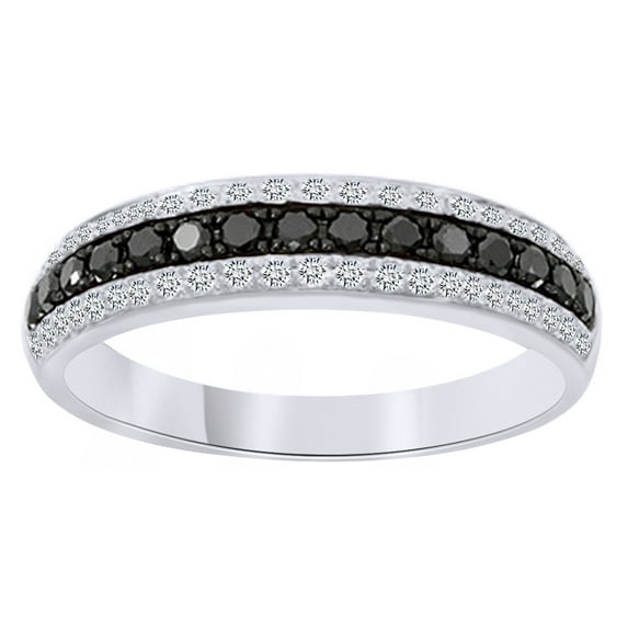 AFFY Round Cut Black & White Natural Diamond Band Ring In 14K Solid White Gold