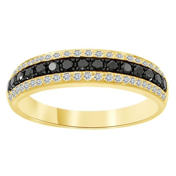AFFY Round Cut Black & White Natural Diamond Band Ring In 14K Solid Yellow Gold