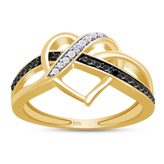 Round Cut Black & White Natural Diamond Swirled Heart Engagement Ring In 14K Yellow Gold Plated 925 Sterling Silver (Color: I-J, Clarity: I2-I3, 0.01 Cttw) -6.5