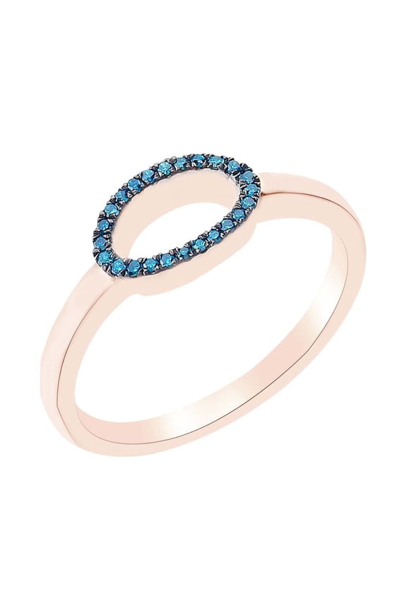 Round Cut Blue Natural Diamond Accent Stackable 0 Number Ring In 14k Rose Gold Over Sterling Silver-6
