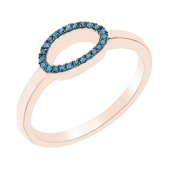 AFFY Round Cut Blue Natural Diamond Accent Stackable 0 Number Ring In 14k Rose Gold Over Sterling Silver-8