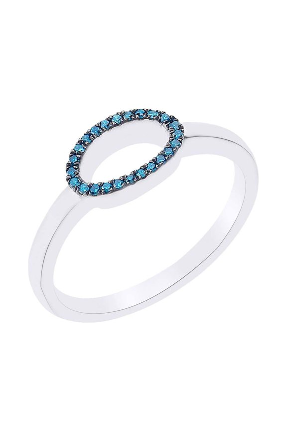 Round Cut Blue Natural Diamond Accent Stackable 0 Number Ring In 14k White Gold Over Sterling Silver-14