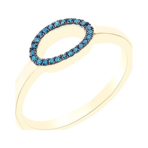 AFFY Round Cut Blue Natural Diamond Accent Stackable 0 Number Ring In 14k Yellow Gold Over Sterling Silver-10
