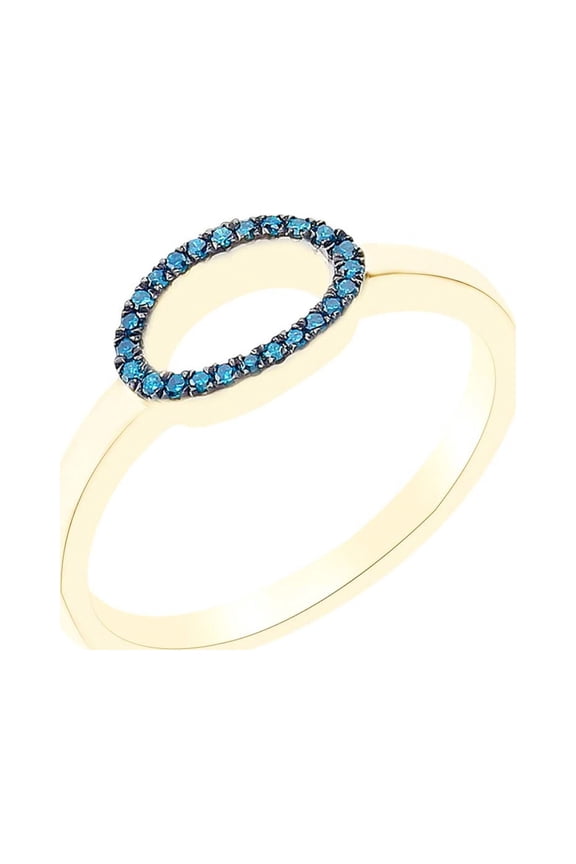 Round Cut Blue Natural Diamond Accent Stackable 0 Number Ring In 14k Yellow Gold Over Sterling Silver-10