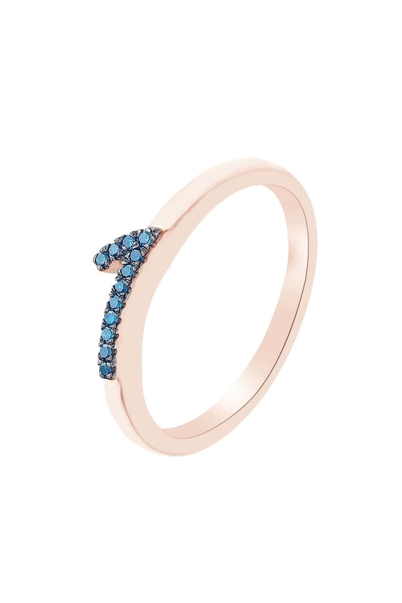 Round Cut Blue Natural Diamond Accent Stackable 1 Number Ring In 14k Rose Gold Over Sterling Silver-10