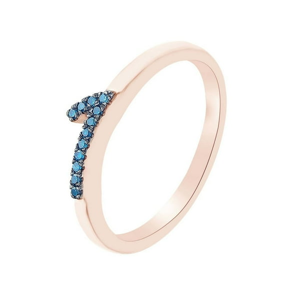 AFFY Round Cut Blue Natural Diamond Accent Stackable 1 Number Ring In 14k Rose Gold Over Sterling Silver-11