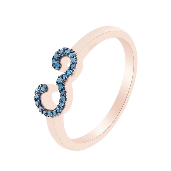 AFFY Round Cut Blue Natural Diamond Accent Stackable 3 Number Ring In 14k Rose Gold Over Sterling Silver-13