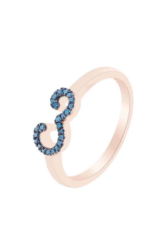 Round Cut Blue Natural Diamond Accent Stackable 3 Number Ring In 14k Rose Gold Over Sterling Silver-13