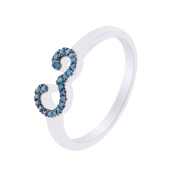 AFFY Round Cut Blue Natural Diamond Accent Stackable 3 Number Ring In 14k White Gold Over Sterling Silver-10.5