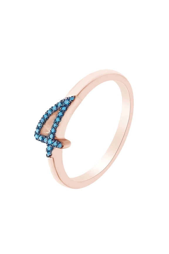 Round Cut Blue Natural Diamond Accent Stackable 4 Number Ring In 14k Rose Gold Over Sterling Silver-14