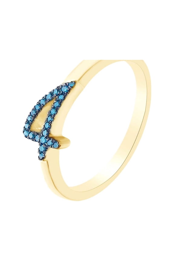 Round Cut Blue Natural Diamond Accent Stackable 4 Number Ring In 14k Yellow Gold Over Sterling Silver-14