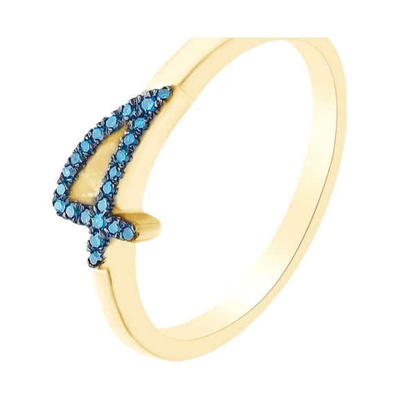 AFFY Round Cut Blue Natural Diamond Accent Stackable 4 Number Ring In 14k Yellow Gold Over Sterling Silver-4