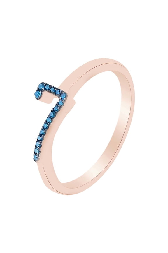 Round Cut Blue Natural Diamond Accent Stackable 7 Number Ring In 14k Rose Gold Over Sterling Silver-5.5