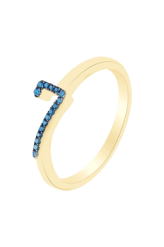 Round Cut Blue Natural Diamond Accent Stackable 7 Number Ring In 14k Yellow Gold Over Sterling Silver-11