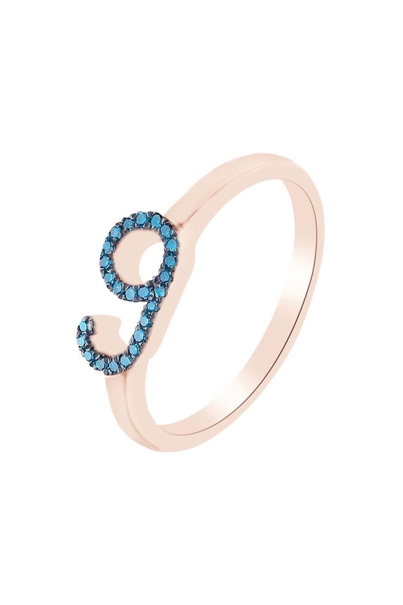 Round Cut Blue Natural Diamond Accent Stackable 9 Number Ring In 14k Rose Gold Over Sterling Silver-14