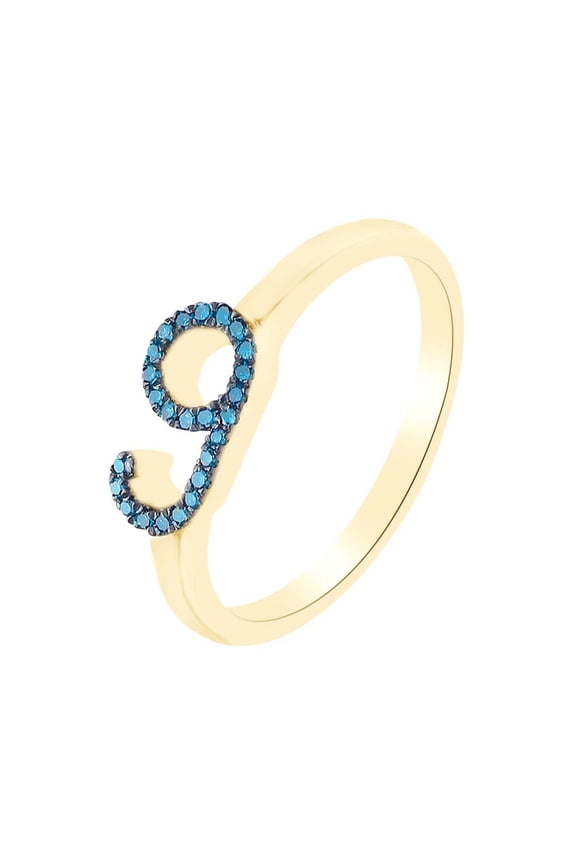 Round Cut Blue Natural Diamond Accent Stackable 9 Number Ring In 14k Yellow Gold Over Sterling Silver-10