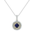 thumbnail image 1 of Round Cut Blue Sapphire Double Halo 2 Tone Necklace 14K Gold 1.10 CTW (G,SI), 1 of 4