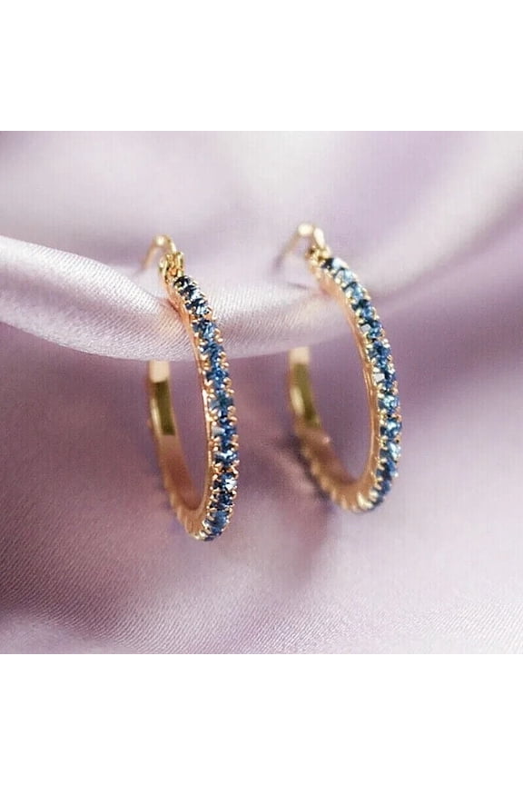 Round Cut Blue Sapphire Huggie Hoop Earrings 14k Yellow Gold Finish Silver