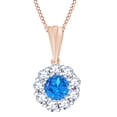 thumbnail image 1 of AFFY Round Cut Blue & White Diamond Halo Cluster Pendant Necklace In 10K Solid Rose Gold (1 Cttw), 1 of 1