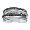 thumbnail image 1 of AFFY Round Cut Blue & White Natural Diamond Multi-Row Crossover Ring In 14K Solid White Gold, 1 of 1
