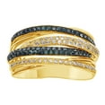 thumbnail image 1 of AFFY Round Cut Blue & White Natural Diamond Multi-Row Crossover Ring In 14K Solid Yellow Gold, 1 of 1